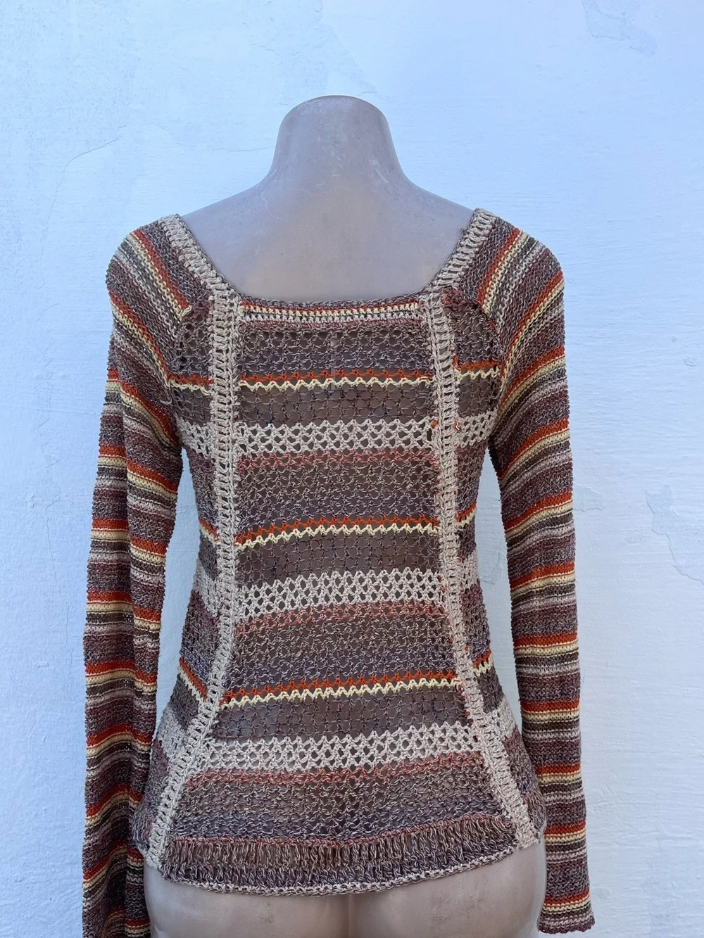 Free People Multi-Color Open Knit Striped Long Sleeve